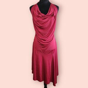 Vintage Y2K Red Halter Dress Cowl Neck drop waist asymmetrical hem party